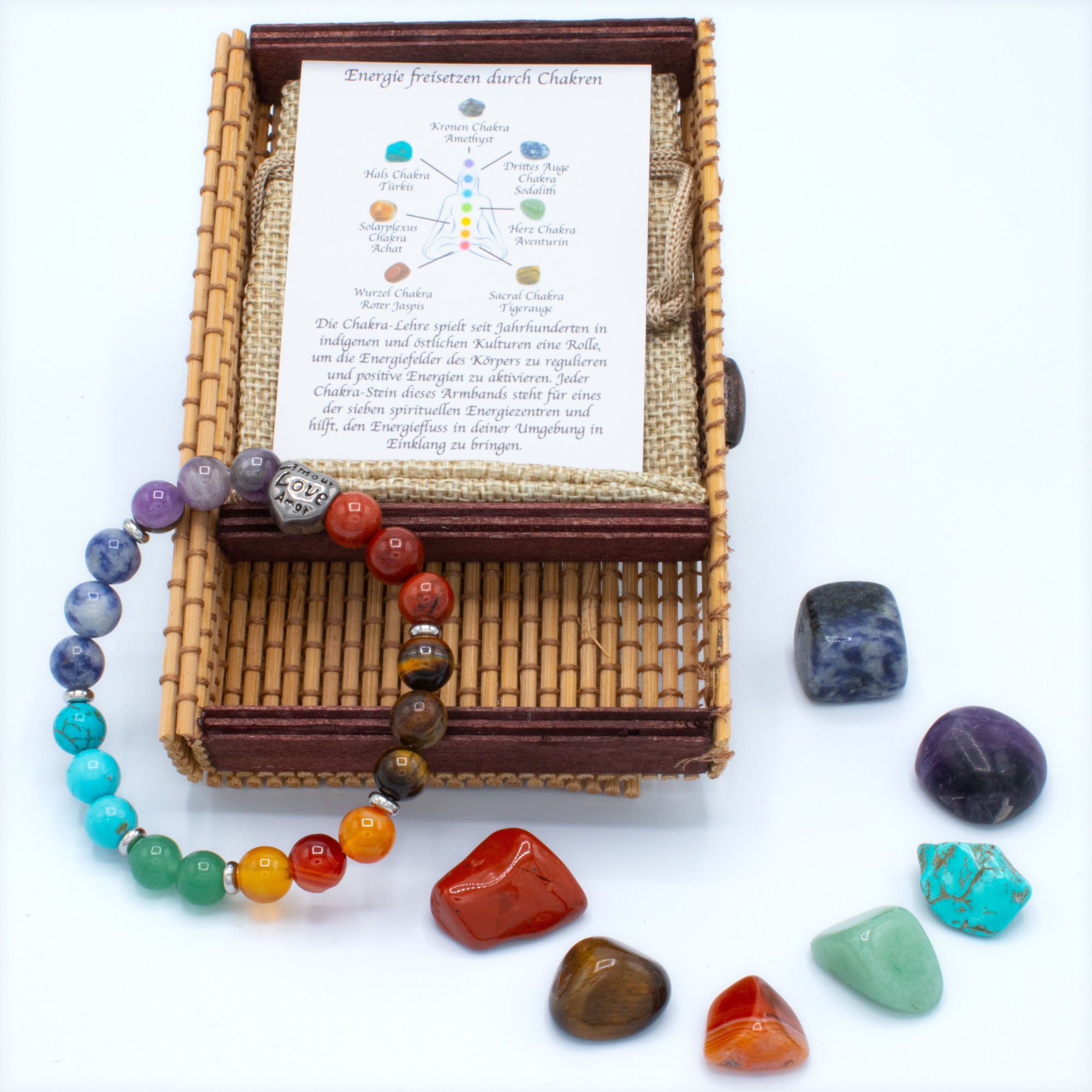 Energie Ritual Box unterwegs: AMADO-SelfCare Positive | für die Chakra Energiesteine Hosentasche für
