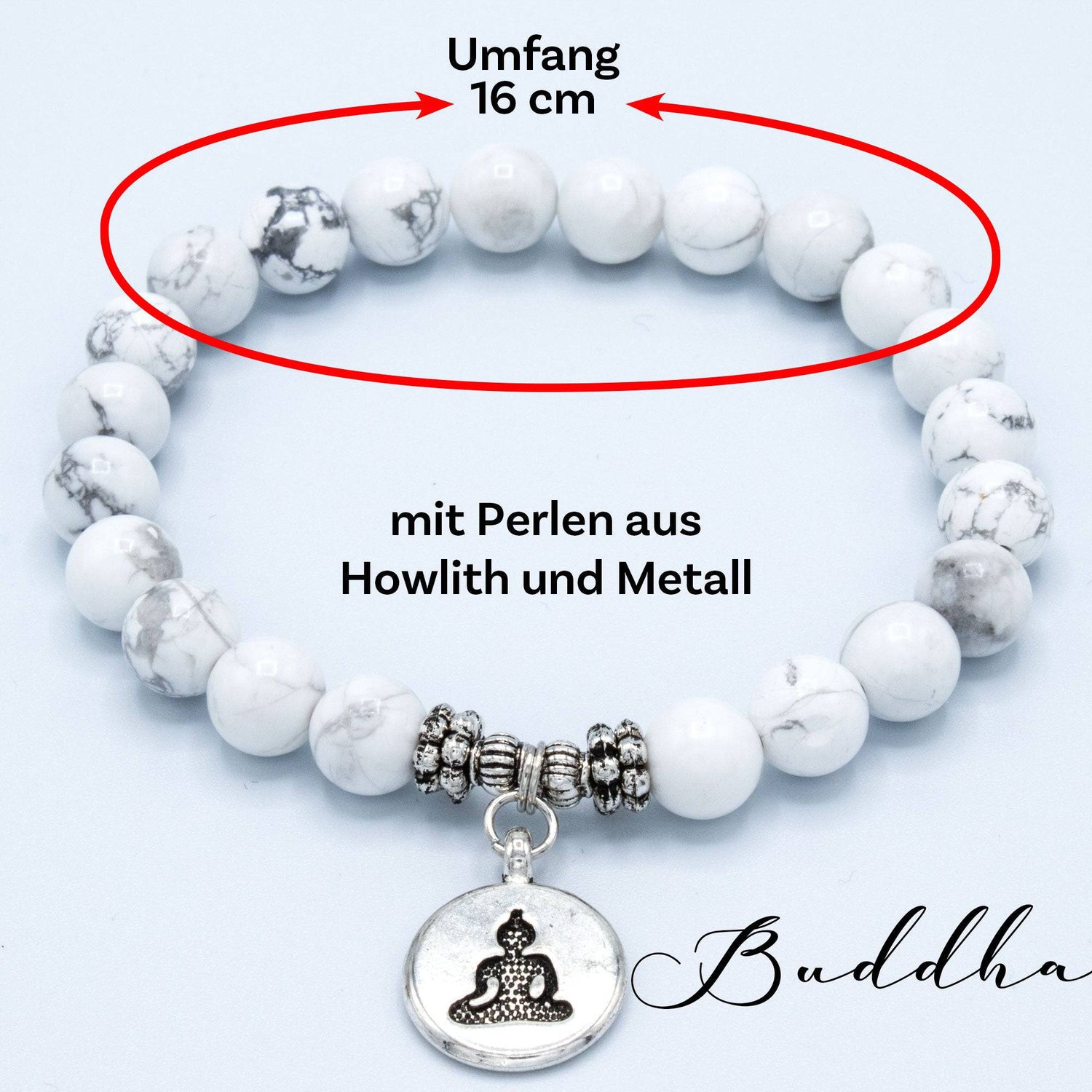 A.M.A.D.O Meditation Armband - flexibel mit Howlith Jade und spirituellem Glückssymbol - AMADO-SelfCare