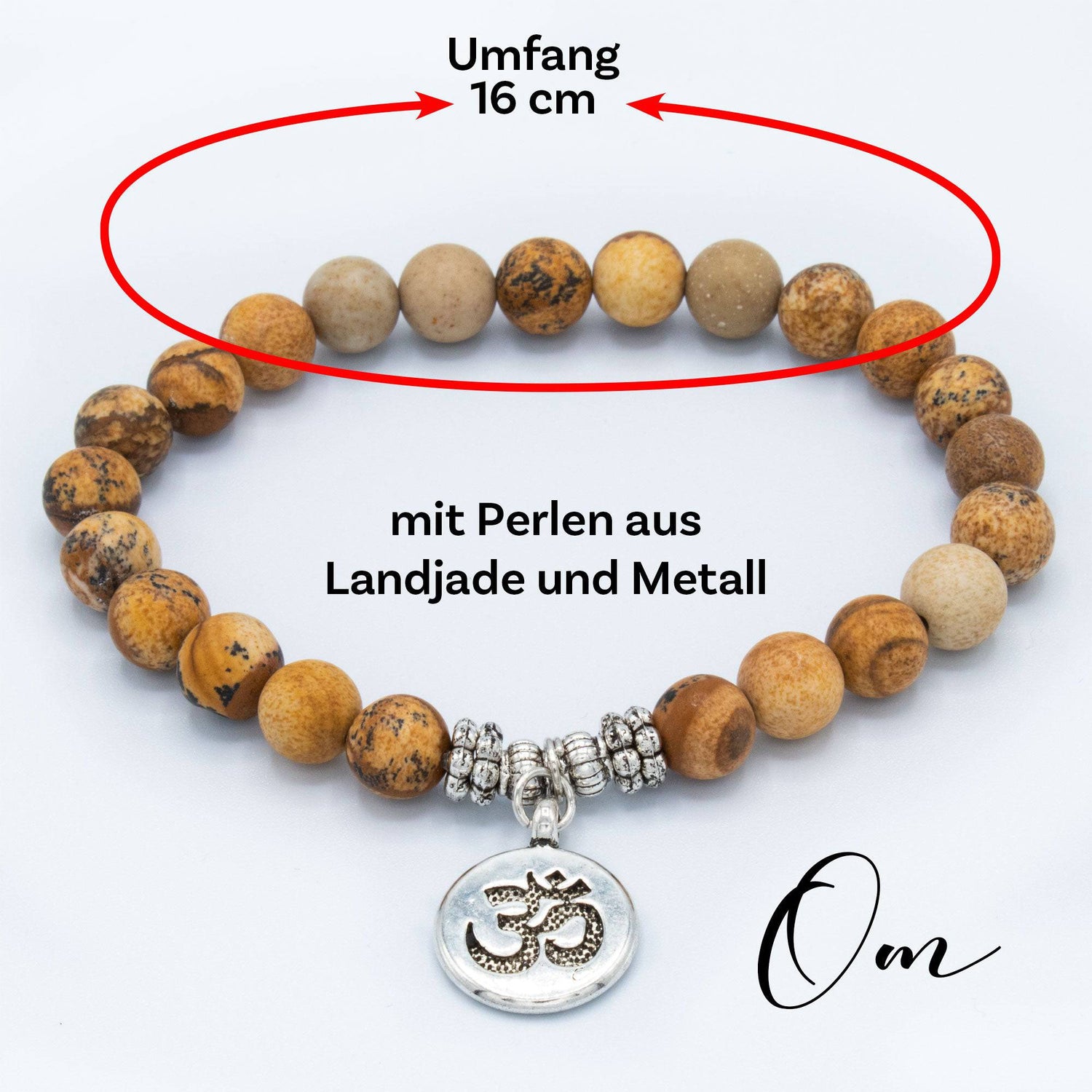 A.M.A.D.O Meditation Armband - flexibel mit Howlith Jade und spirituellem Glückssymbol - AMADO-SelfCare