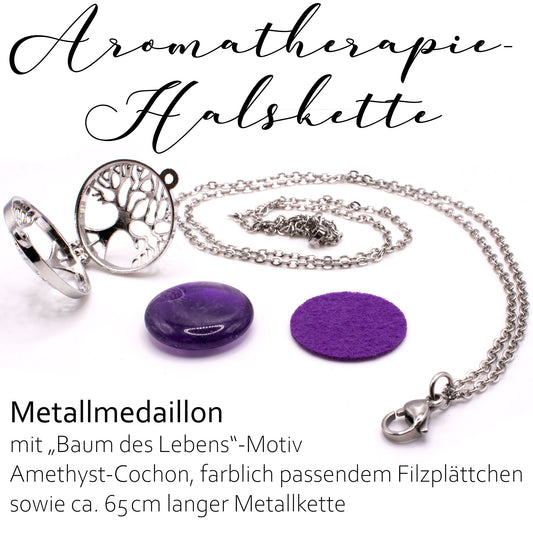 A.M.A.D.O Amethyst-Medaillon "Baum des Lebens" - Ätherisches Öl Duft Diffusor Kette edel - AMADO-SelfCare
