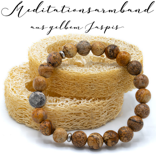 A.M.A.D.O Jaspis-Meditationsarmband Buddha Blume des Lebens mit Geschenkbox aus Bambus und Beschreibung - AMADO-SelfCare