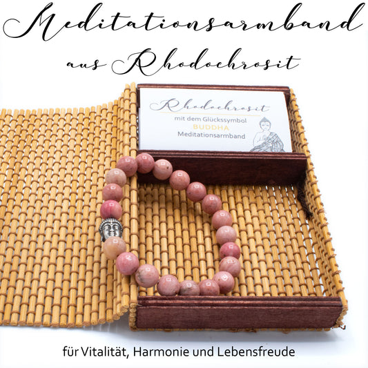 A.M.A.D.O Edelstein-Meditationsarmband Buddha mit Geschenkbox aus Bambus und Beschreibung - AMADO-SelfCare