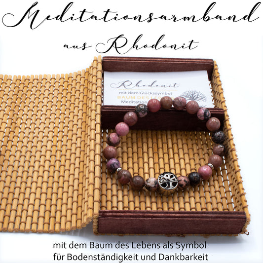 A.M.A.D.O Edelstein-Meditationsarmband Baum des Lebens mit Geschenkbox aus Bambus und Beschreibung - AMADO-SelfCare