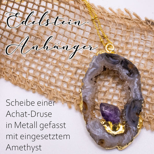 A.M.A.D.O Achat-Anhänger mit Amethyst und edler Kette - AMADO-SelfCare