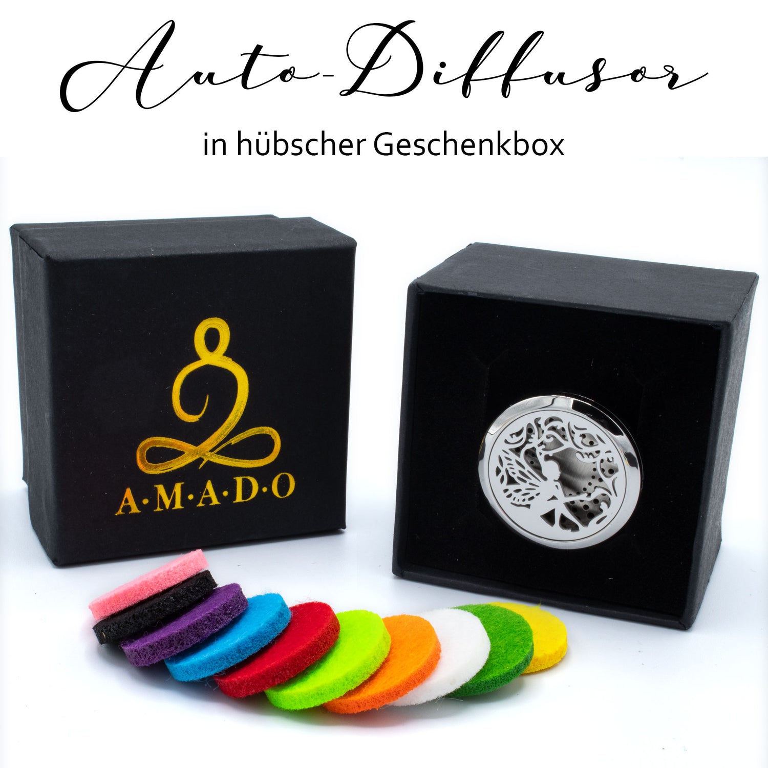 A.M.A.D.O Autoduftstecker - Ätherisches Öl Duft Diffusor fürs Auto, Edelstahl, Chakra - AMADO-SelfCare