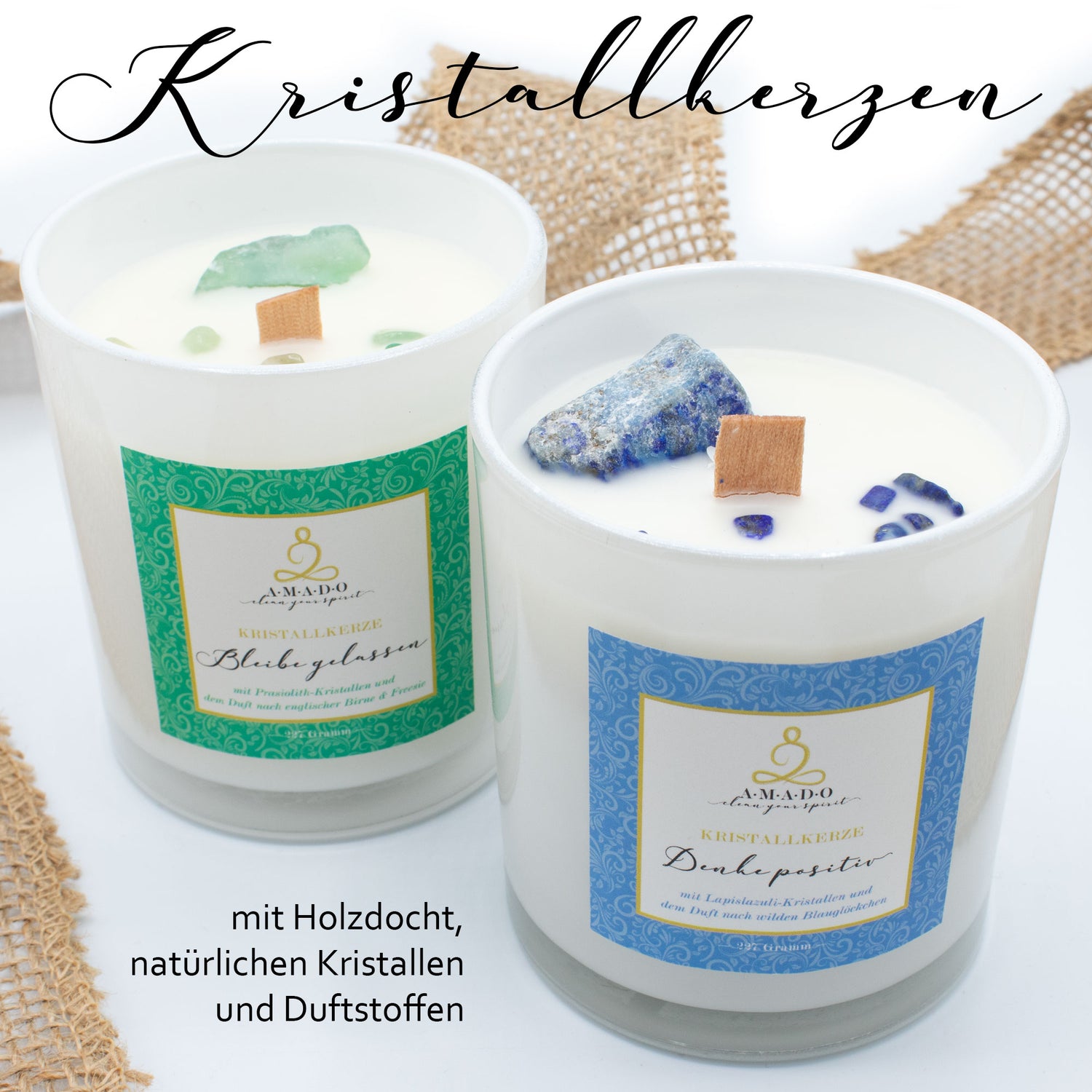 Kristallkerze im Glas für positive Energie · Duftkerze als Geschenk - AMADO-SelfCare