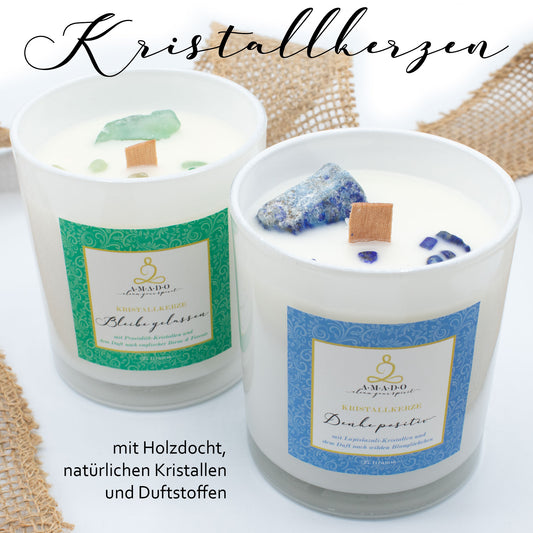 Kristallkerze im Glas für positive Energie · Duftkerze als Geschenk - AMADO-SelfCare