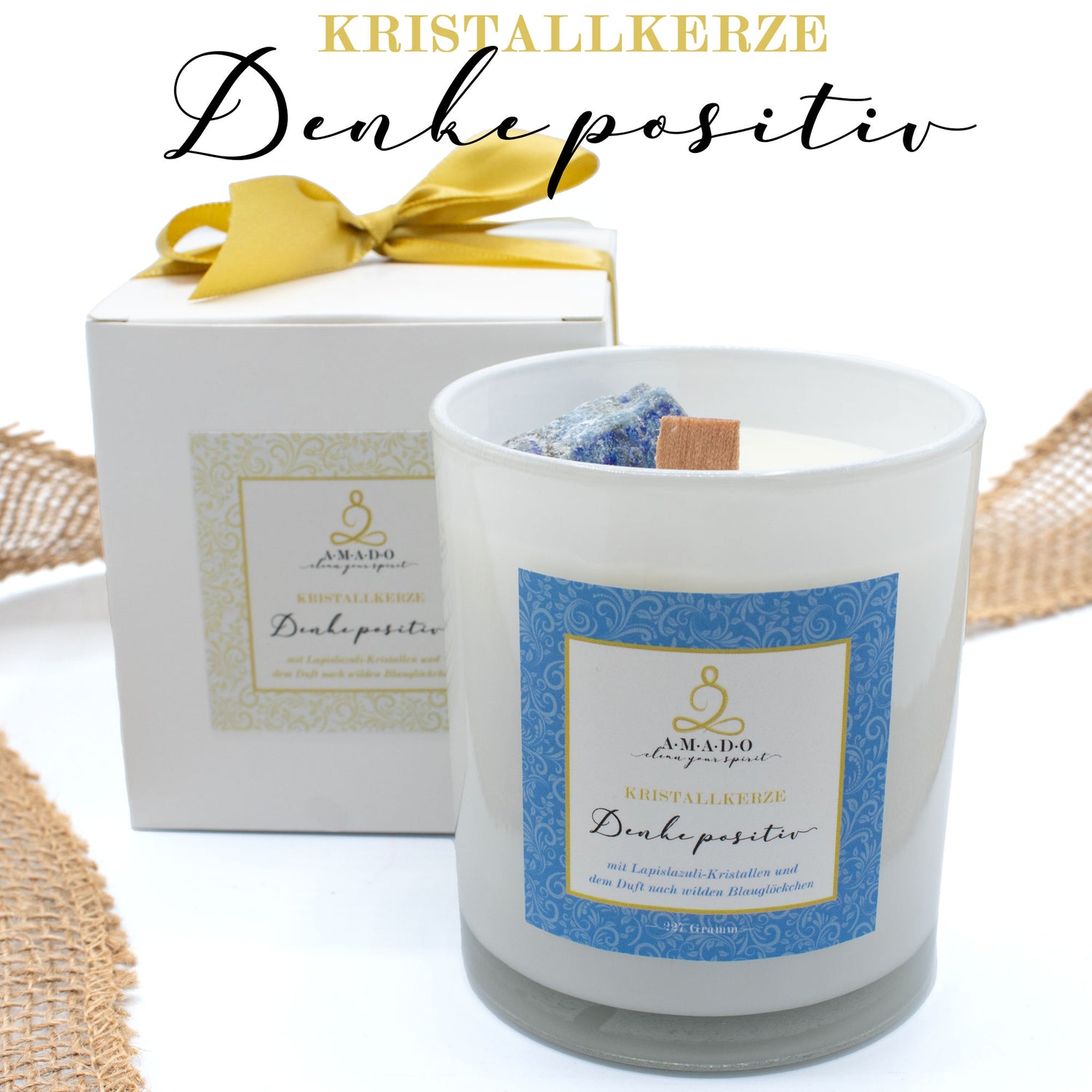Kristallkerze im Glas für positive Energie · Duftkerze als Geschenk - AMADO-SelfCare
