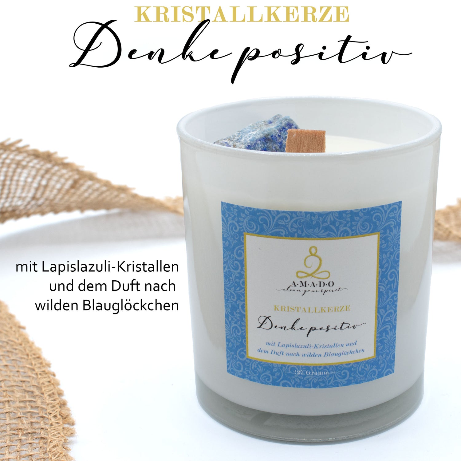Kristallkerze im Glas für positive Energie · Duftkerze als Geschenk - AMADO-SelfCare