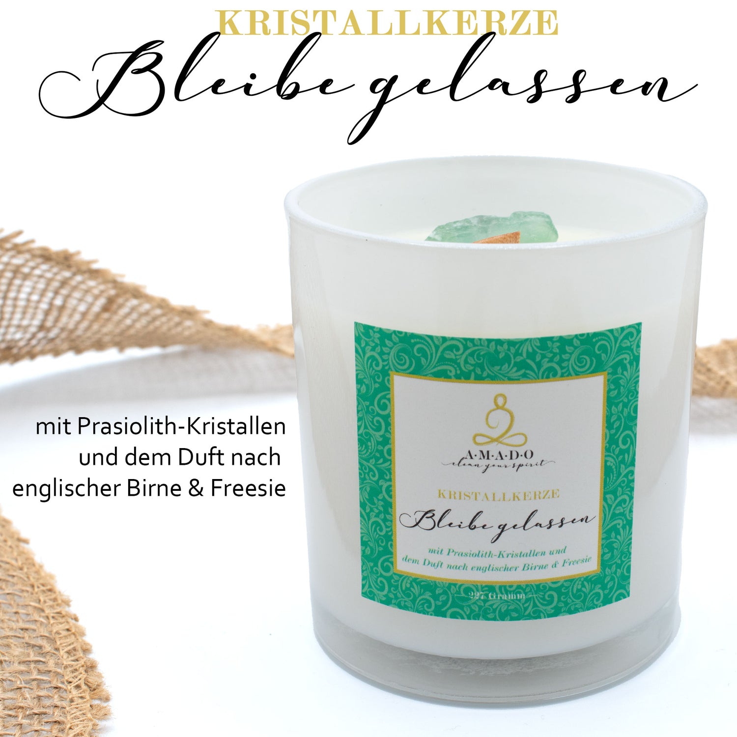 Kristallkerze im Glas für positive Energie · Duftkerze als Geschenk - AMADO-SelfCare