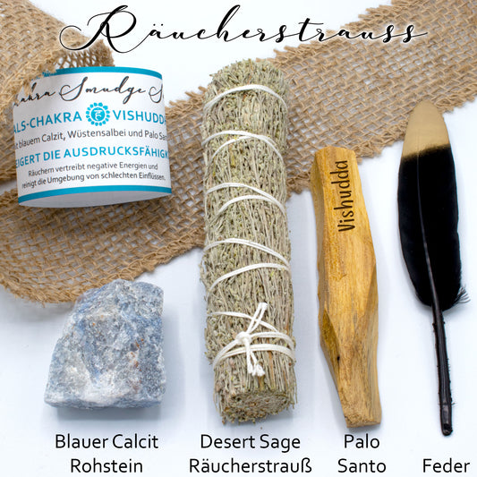 Chakra Smudge Set · Räuchern mit Wüstenbeifuß/Salbei & Palo Santo und der Energie der Edelsteine - AMADO-SelfCare