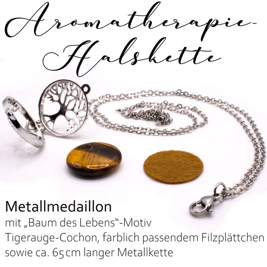 A.M.A.D.O Tigerauge-Medaillon "Baum des Lebens" - Ätherisches Öl Duft Diffusor Kette edel - AMADO-SelfCare
